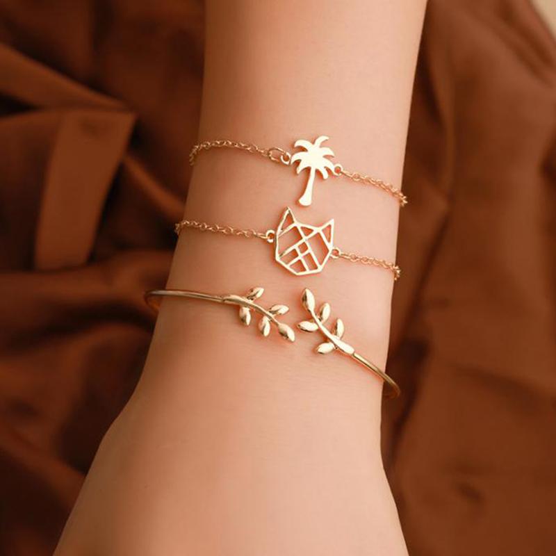 

Hot Trendy Jewelry Rose Gold Cute Coconut Tree Cat Bracelets Charms Bracelets Bangle Women Children Girl DIY Jewelry Gifts