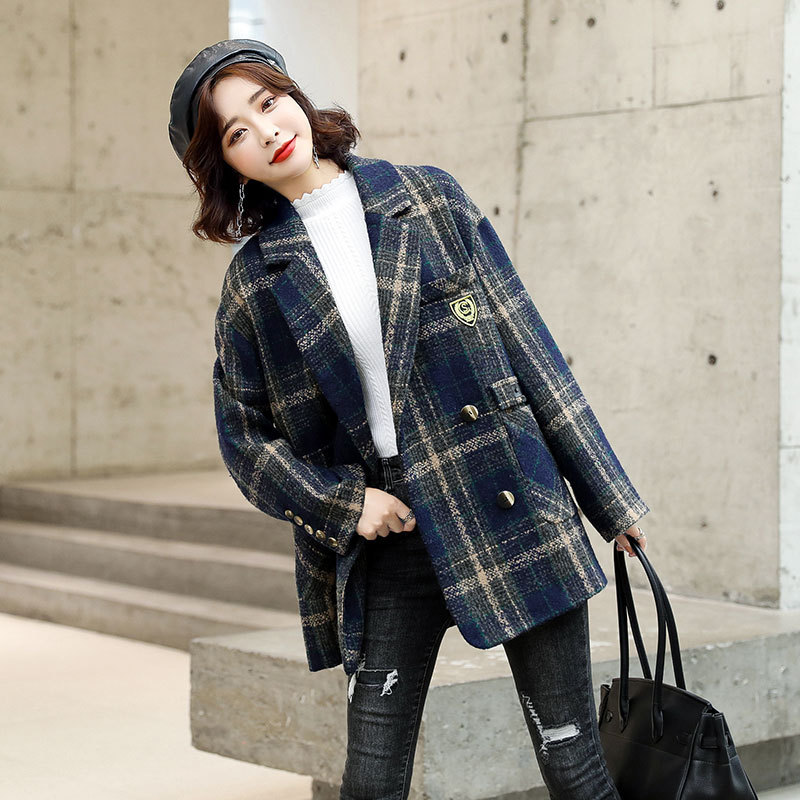 

2021 New Korean women wool women's double breasted fashion lady streetwear inglaterra-style classic winter jacket 6ZT2, Plate
