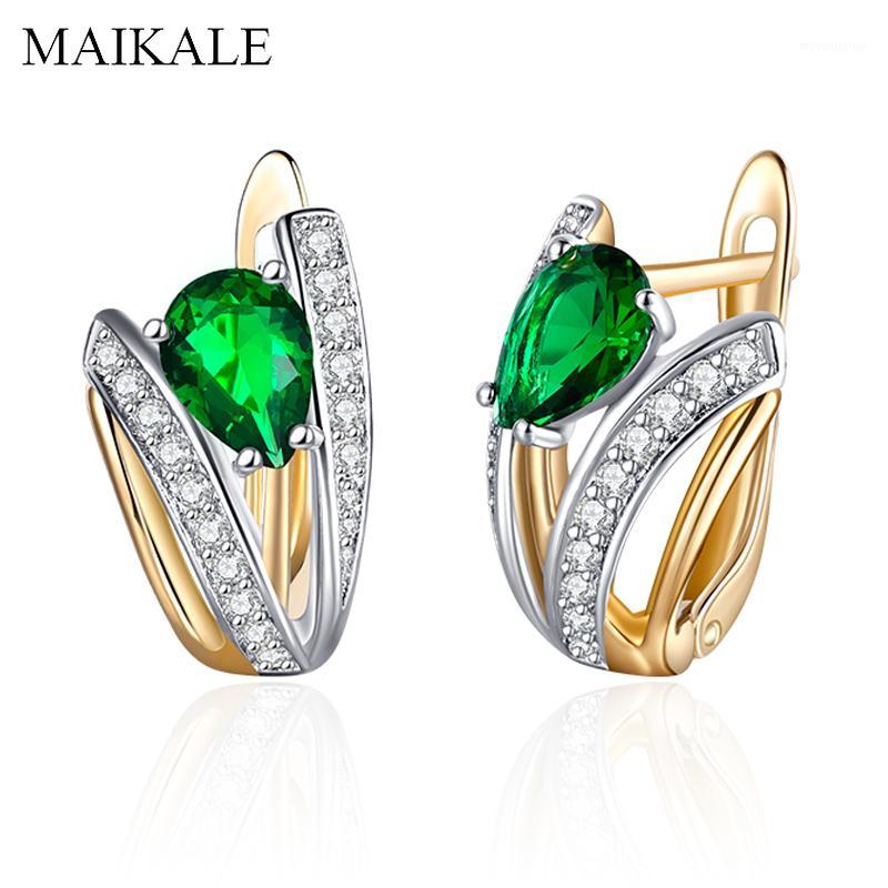 

MAIKALE Luxury Blue/Green/Red Cubic Zirconia Stud Earrings for Women Gold Geometric Heat Ear Studs Fashion Jewelry Lovely Gifts1