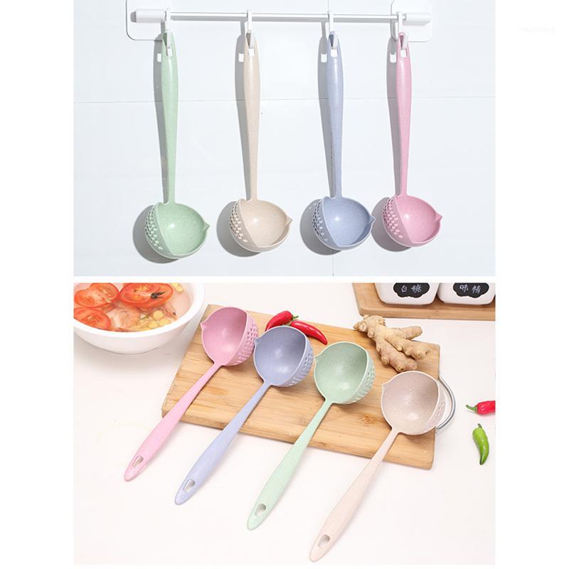 

NEW 2 in 1 Wheat Straw Soup Spoon Long Handle Porridge Spoons Filter Home Cooking Tools Kitchen Accessories1