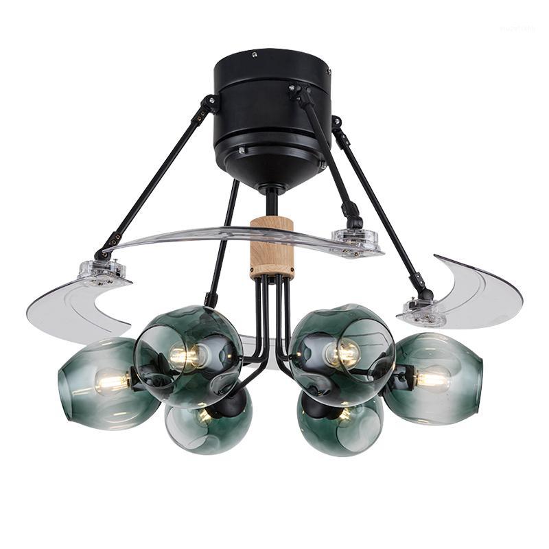 

Led Modern Ceiling Fan Lamp Devil Glass Lampshade Pendant Remote Control Light ventilador de teto Lighting For Dinning Room1