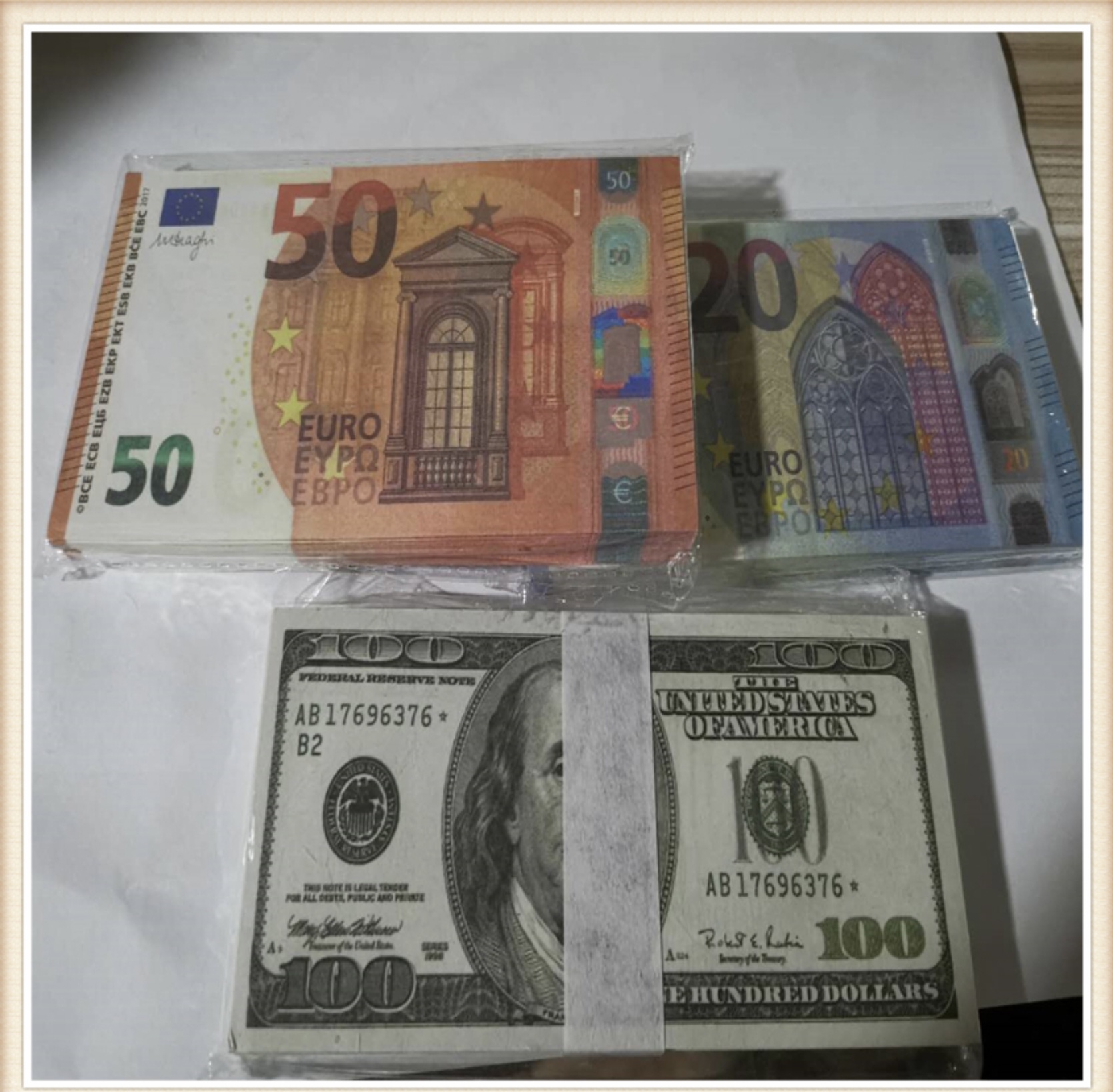 

Wholesale money toy 50 Euro Nightclub emulation family or kid play toys folded banknotes shooting props