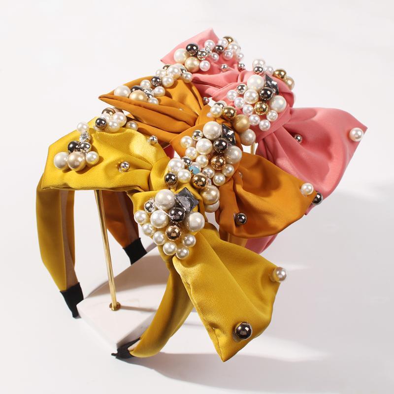 

Hairband With Bow Rhinestone Knotted Headbands Imitation Pearl Hair Bands For Women Girls Party Wedding Jewelry Headwear Clips & Barrettes, Golden;silver