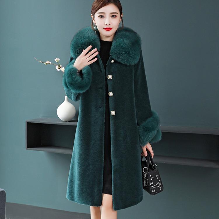 

Chenille Coat Women's 2021 New Slim Fit Slim Hooded Wool Fur Composite Fur Noble Thickening Warm, Blue
