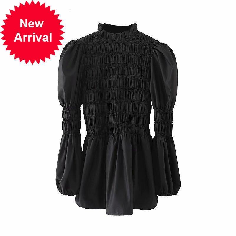 

Spring 2021 New New Women Thin Puff Upper Trend Long Sleeve Ladies Plied Design Stylish Temperament Shirt QY85, Beige