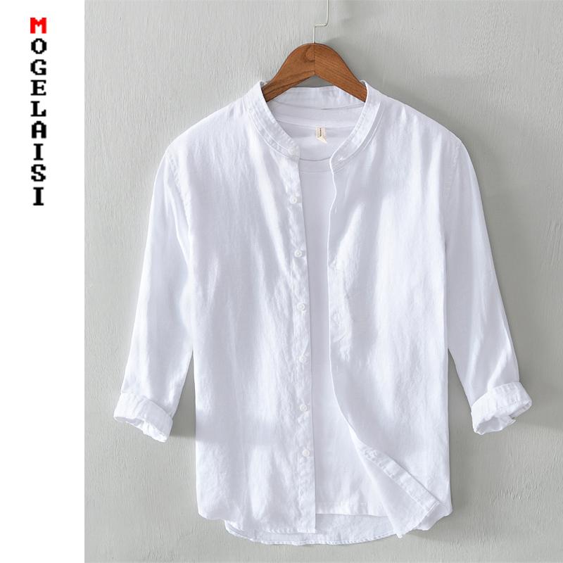 

Mens casual white shirts New summer 100% linen high quality tops Breathable Comfortable man shirts clothing 741