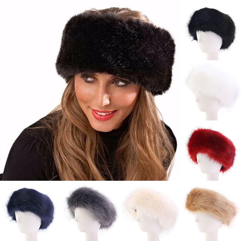 

Russian Style Faux Fur Headband Winter Cap for Women Winter Ear warmer Earmuff Hat Ski Headband Hat Fluffy Snow Cap, Beige