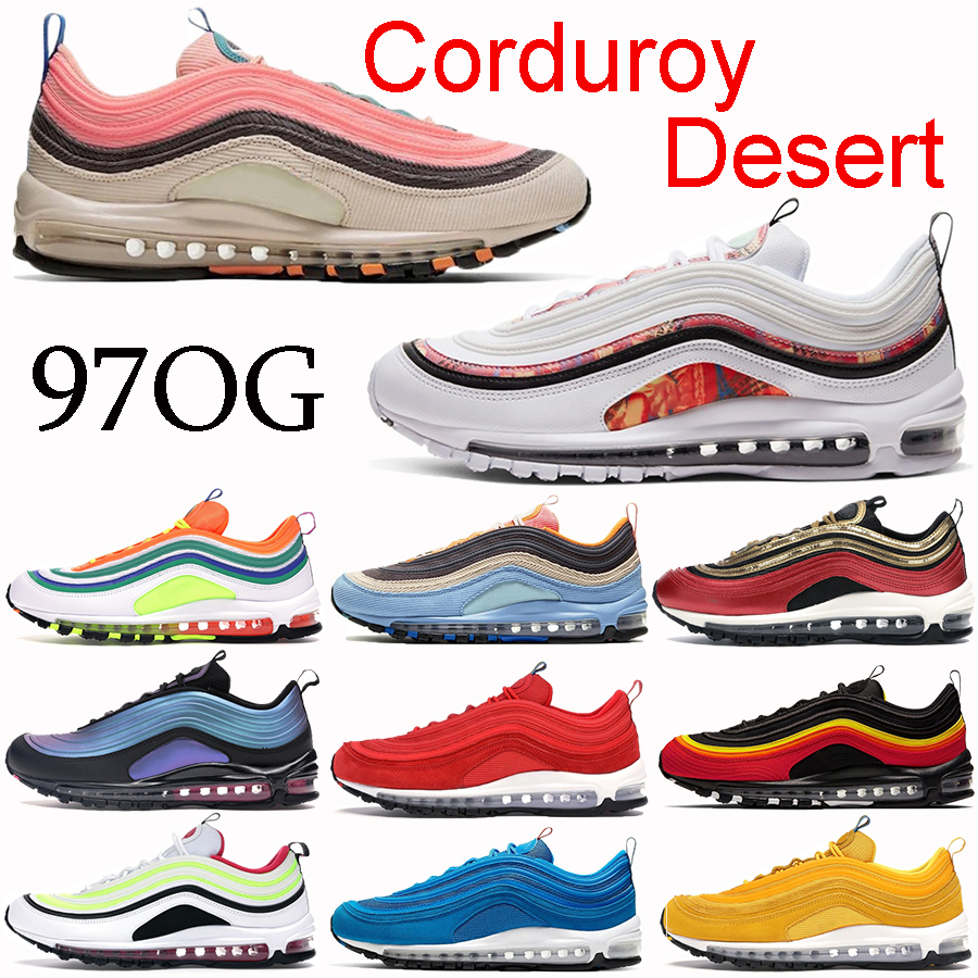 

2021 running shoes 97OG Vintage Mosaic corduroy desert Olympic rings pack blue yellow men sneakers triple black white newspaper trainers, 40.white grey blue sall