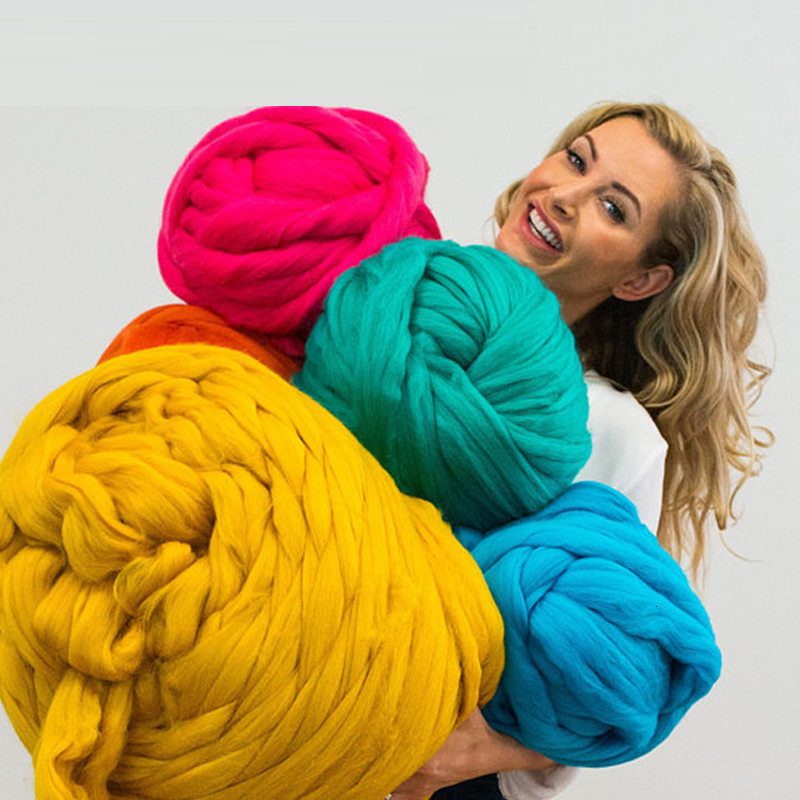 

1000g/Ball Super Thick Natural Wool Chunky Yarn Felt Wool Roving Yarn For Spinning Hand Knitting Spin Yarn Diy Blanket Supply T200601, Sky blue