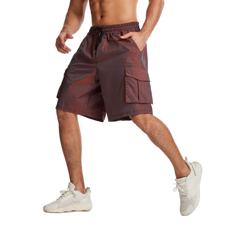 

Muscle Brothers European and American Fitness Multi-Pocket Cargo Pants Solid Color Quick-Drying Shorts Casual Sports Loose Short, Fluorescent blue