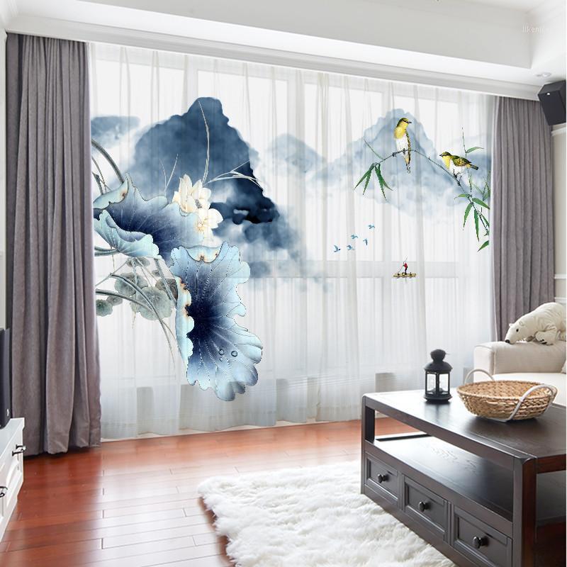 

Mountains Flower Landscape Chinese Style 3D Customized Curtains Drape Panel Sheer Tulle Home Decoration Living Room Bedroom1, Tulle 6