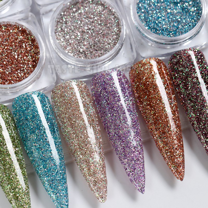 

6 Colors/Set Holographic Diamond-Shine Nail Glitter Nail Dip Powder Chrome Pigment Dust Art Decorations Manicure Design AB