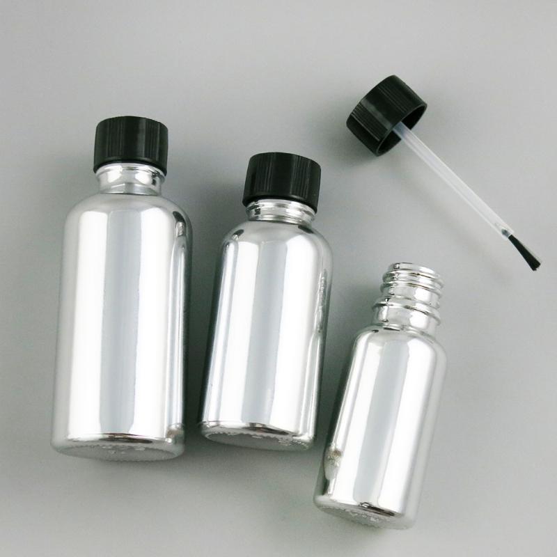 

200 x 5ml 10ml 20ml 30ml 50ml 100ml Refillable Silver Glass Bottle With Brush Cap 1OZ 2/3oz Glass Cosmetic Nail polish Bottle