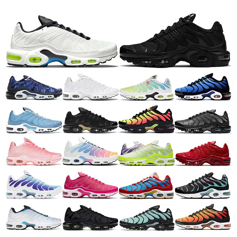 

tn plus running shoes mens black White University Blue Neon Green Hyper Pastel blue Oreo women Breathable sneakers trainers outdoor sports fashion size 36-46