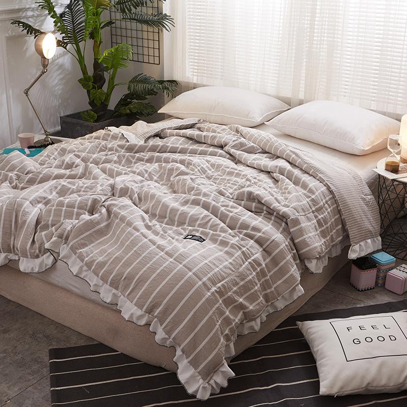 

Summer cool washed cotton blanket plaid simple air conditioning home textile summer cool quilt, White