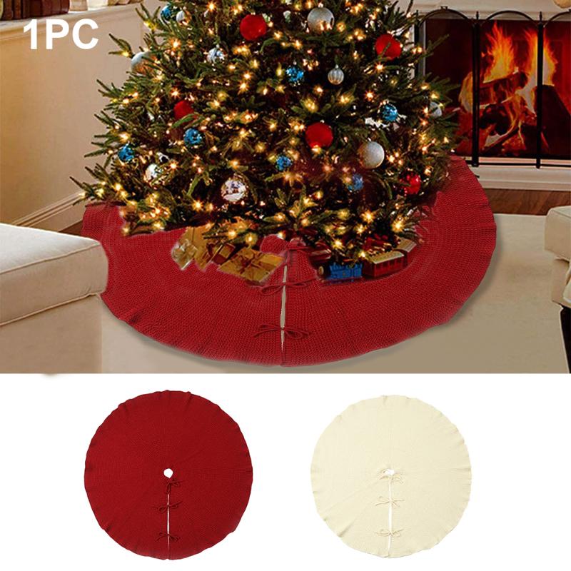 

48inch Soft Christmas Tree Skirt Traditional Knitted Hotel Shopping Mall Indoor Outdoor Apron Rustic Birthday Holiday Decoration