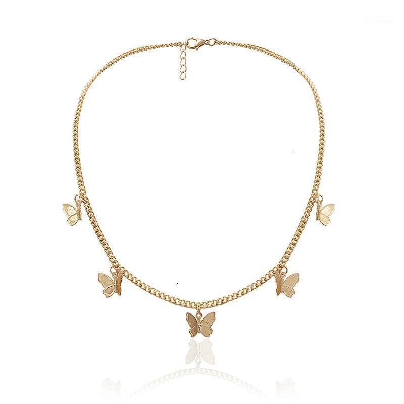 

JOUVAL Fashion Five Butterfly Pendant Necklace Chokers For Women Gold Chain Statement Collar Female Choker Best Shining Jewelry1