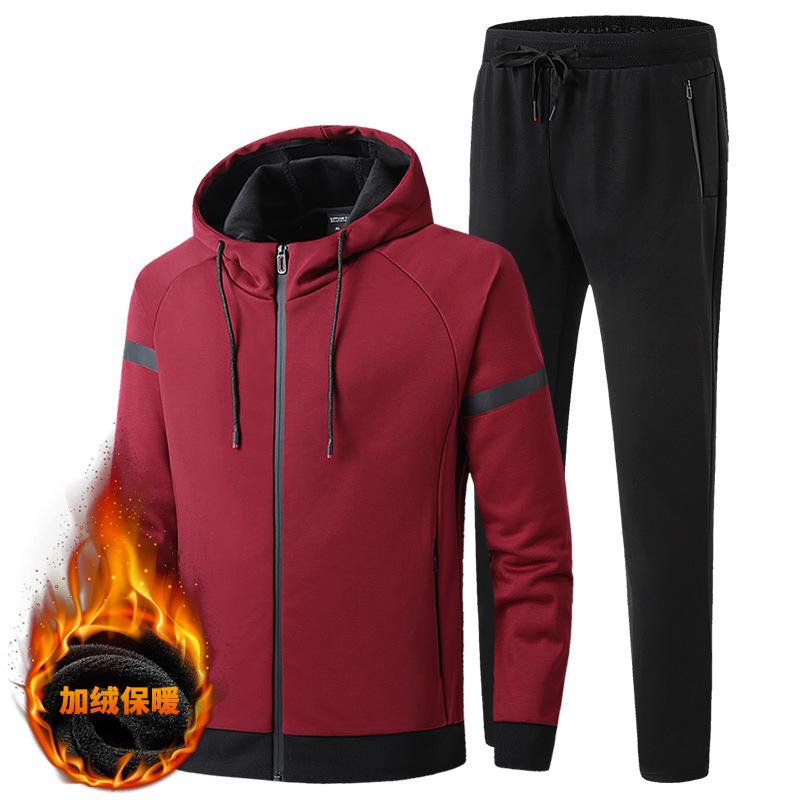 

Winter Thick Fleece Tracksuit Men Sport Suit Warm Hoodie Jacket Running Jogging Workout Casual Set Sportswear Sweatshirt+pant, Black