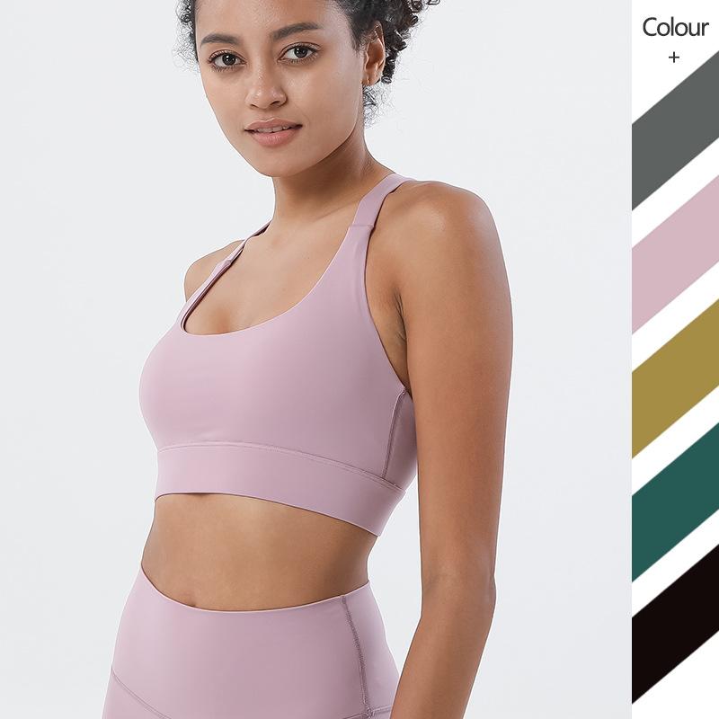

AMRZS Yoga sports bra cross beautiful back buckle shockproof fitness vest sports running underwear yoga solid color bra, Wx24-4