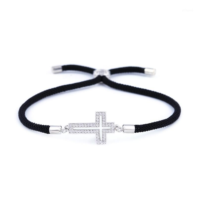 

Charm Bracelets OCESRIO Zirconia Crystal Cross Bracelet Women Black Red Thread Adjustable Armbanden Voor Vrouwen Brt-a651