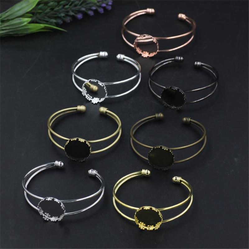 

Bangle 5 Pieces Round 20mm Cabochon Base Bangles 7 Colors Plated DIY Blanks