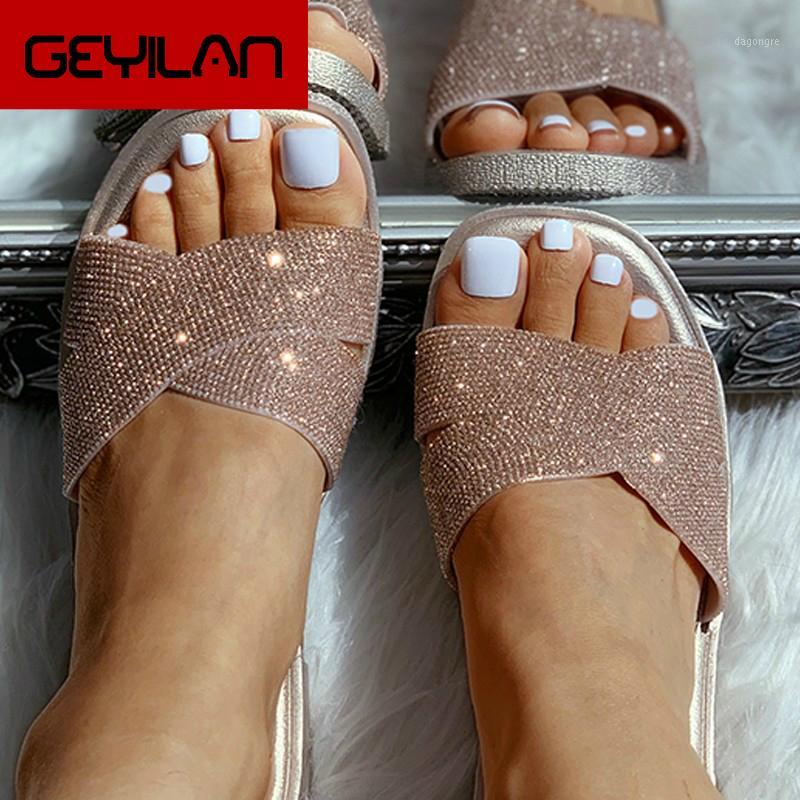 

Bling Bling Women Slippers 2020 New Design Casual Sandals Platform Flat Sole Beach Transparent Mules Ladies Slides house1, Black