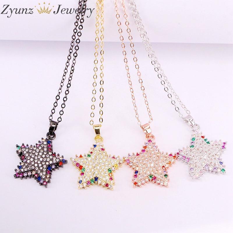 

10PCS, 22mm, Rainbow Series Women Fashion Star Shape CZ Pendant Necklace1