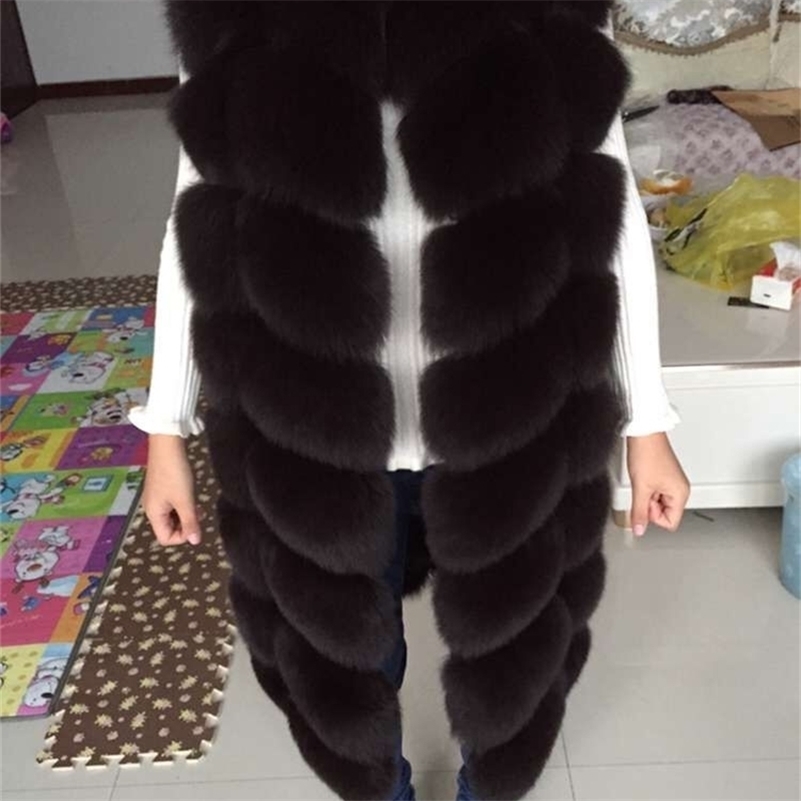

real fox fur vest outerwear fur overcoat long design o-neck sweater vest waistcoat women's 201103, Gray