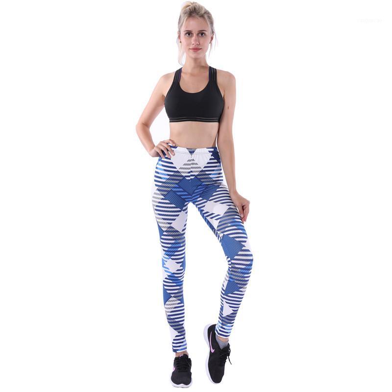 

Women Hot Popular Rhomboids Sports Blue and White Fitness Slim Thin Sports Gym Running Yoga Pants1
