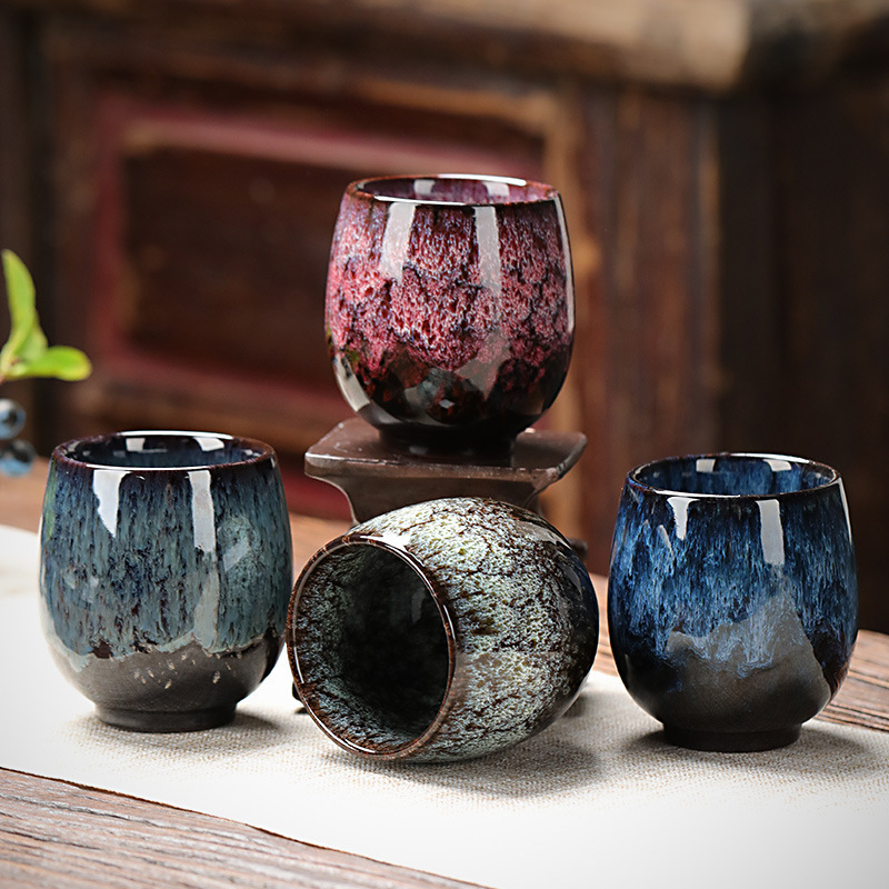 

Chinese Tenmoku Glazed Tea Cup Ceramic Teacup 150ml Big Size Tasting Tea Cup Drinking Beer Coffee Wine Whisky Mug LJ200821