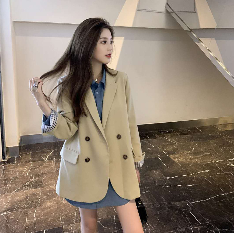

2021 202 Beginning of New Autumn Skinny Fashion Loose Khaki Small Suit Women's Jacket Blazer Lhig, Black.
