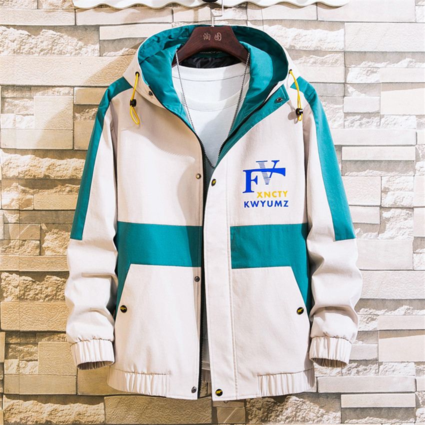 

2021 New Winter Men Patchwork Big Pocket Hooded Zipper Jacket Male Windbreaker Coat for Man Streetwear OERH, Khaki