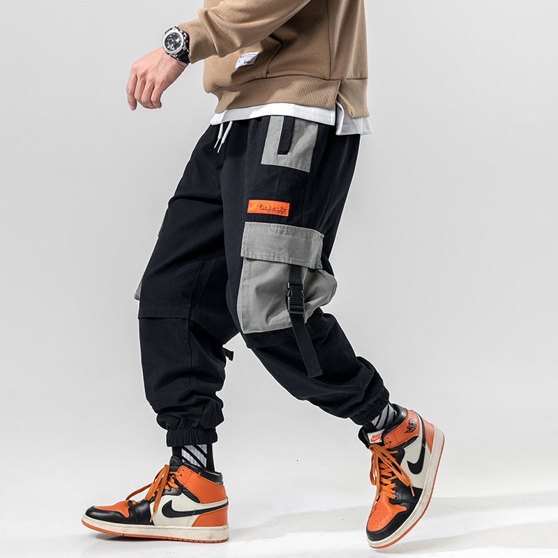 

2021 New Patchwork Streetwear Harem Men Overalls Mens Baggy Harajuku Cargo Hip Hop Trousers Casual Track Pants 8tl0, Black