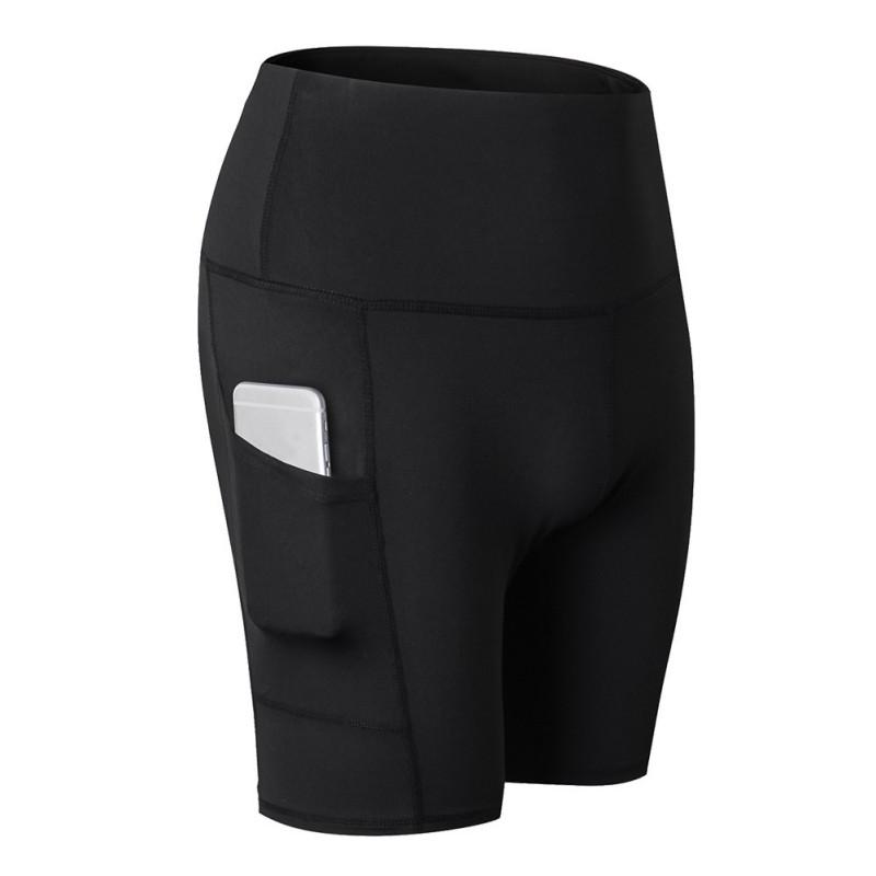 

women shorts High Waist Yoga Slant Pocket Running Training Sports Quick-drying Tight-fitting Stretch Fitness Shorts, Colorful black