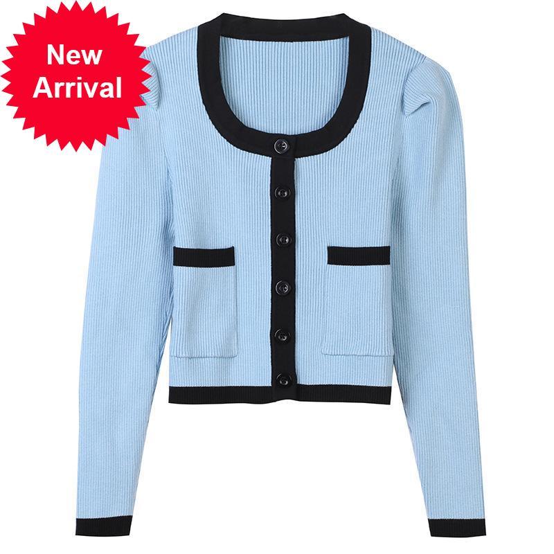 

2021 New Early Autumn New High Quality Retro-aroma Black and White Jewelry Sweater Button Cardigan Jacket Cx7o, Beige