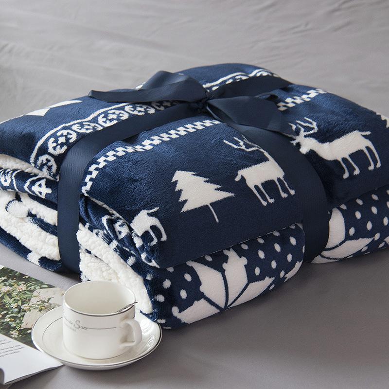 

Merry Christmas Elk Blanket Flannel Throw Blankets For Beds Double Layer Winter Comfort Cotton Coral Fleece Blanket Dropshipping