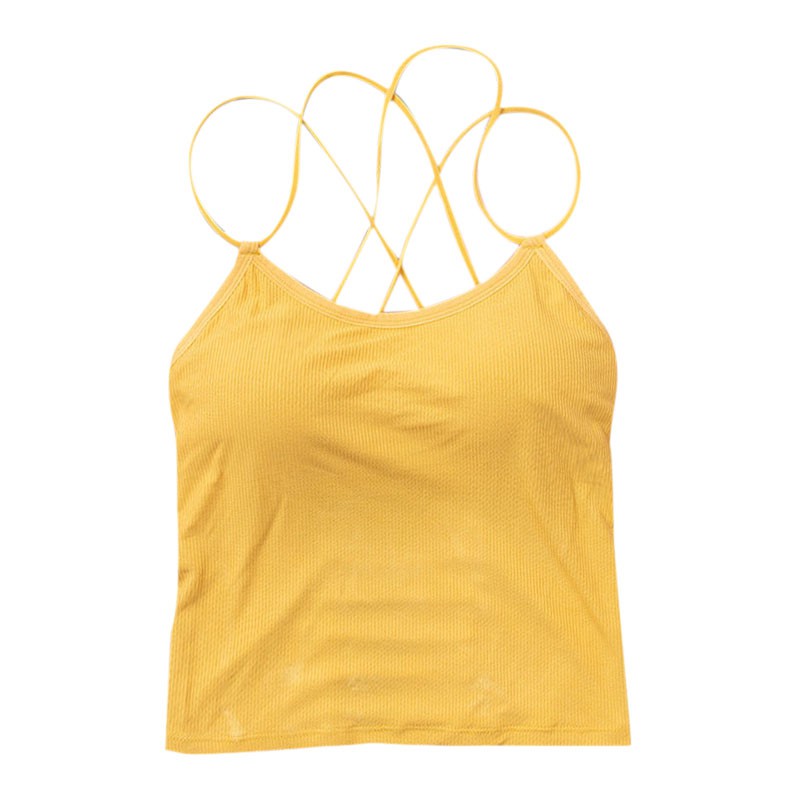 

Women Beautiful Back Cross Strap Back Crop Top Women Sexy Lingerie Pad Sleeveless Knitted Tube Tops Simple Female Camisoles, Black