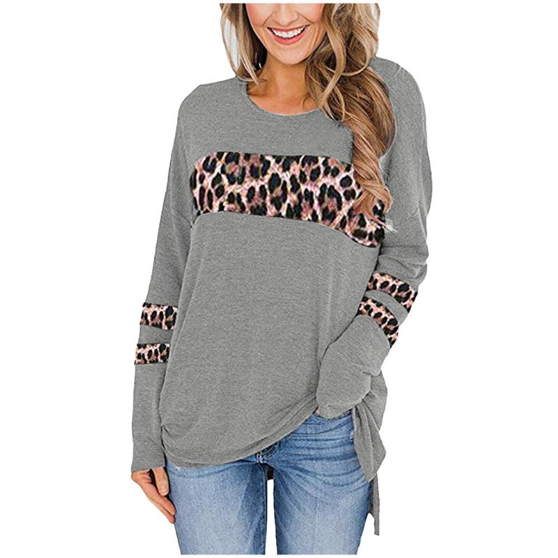 

2021 Autumn Leopard Print long sleeve blouse shirt women Patchwork Casual clothes for women O-neck tops Plus Size blouse 2021, White