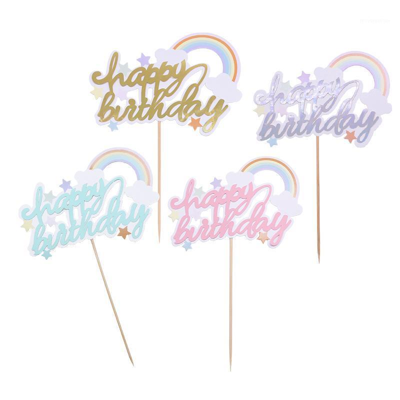

1/3/5Pcs Gold Silver Blue Pink Cute Rainbow Happy Birthday Cake Topper Children Birthday Party Decoration Supplies Cake Decor1