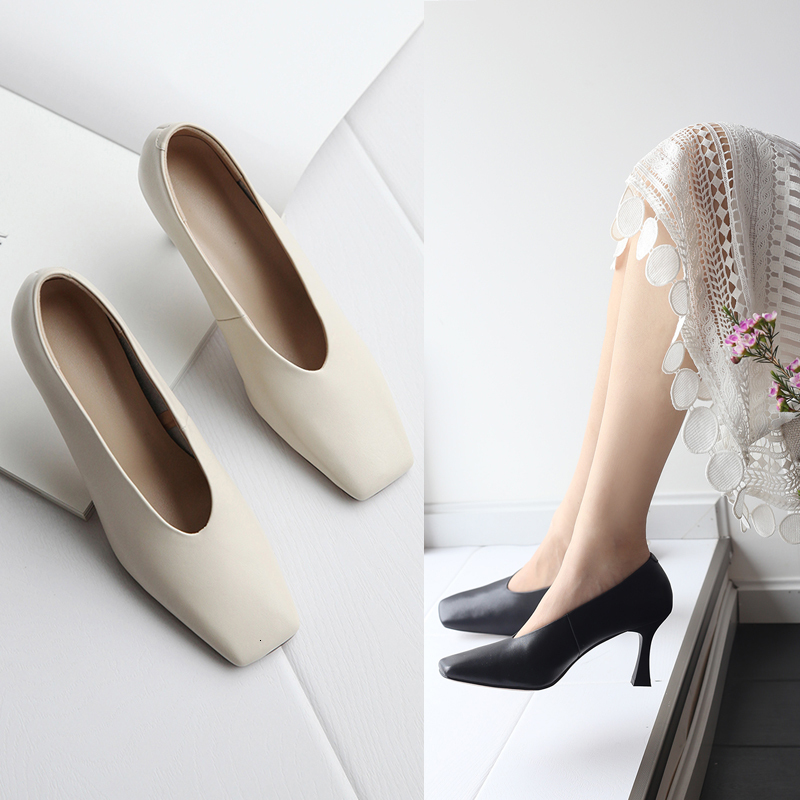 

2021 Female Pumps Hot Shoes Head Thin Upper Heel Lining Pork Skin Sexy Insoles Heels DM55, Black