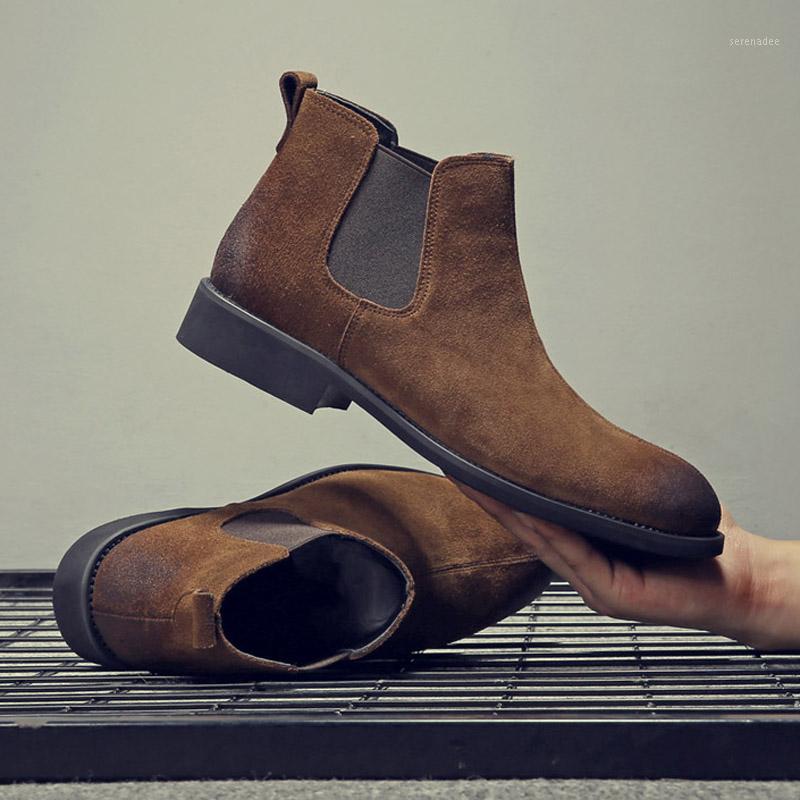 

Yomior Fashion Winter Men Boots Brown Slip-On Cow Leather Trend Man Leisure Ankle Boots Black High Top Casual Shoes1