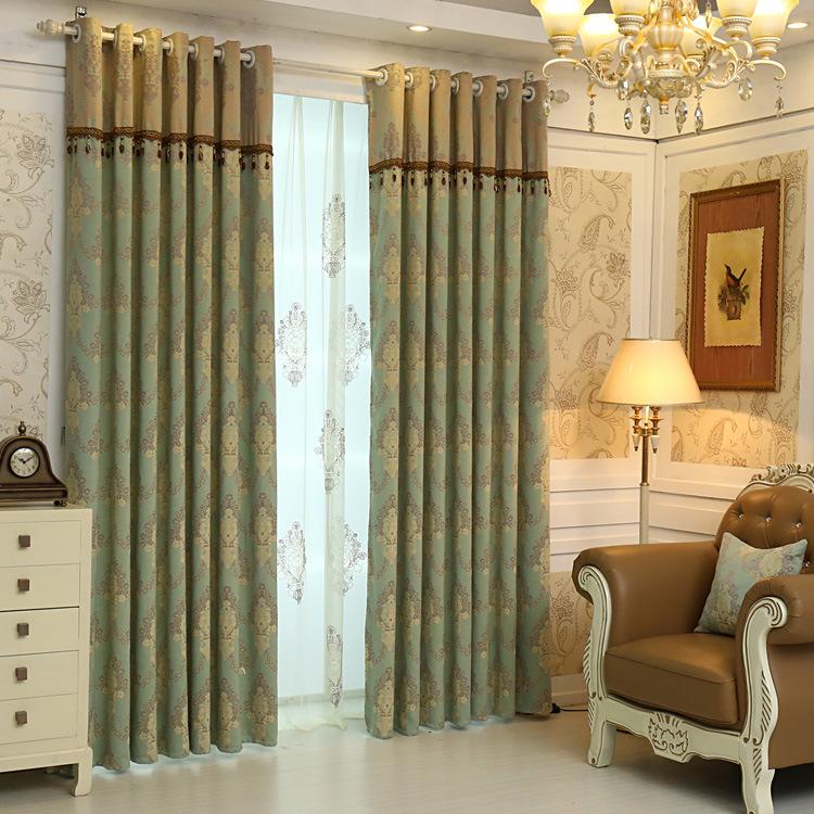 

European Style Curtains for Living DiningRoom Bedroom Luxury Green ChenilleFabric Jacquard Curtain Finished ProductCustomization, Tulle