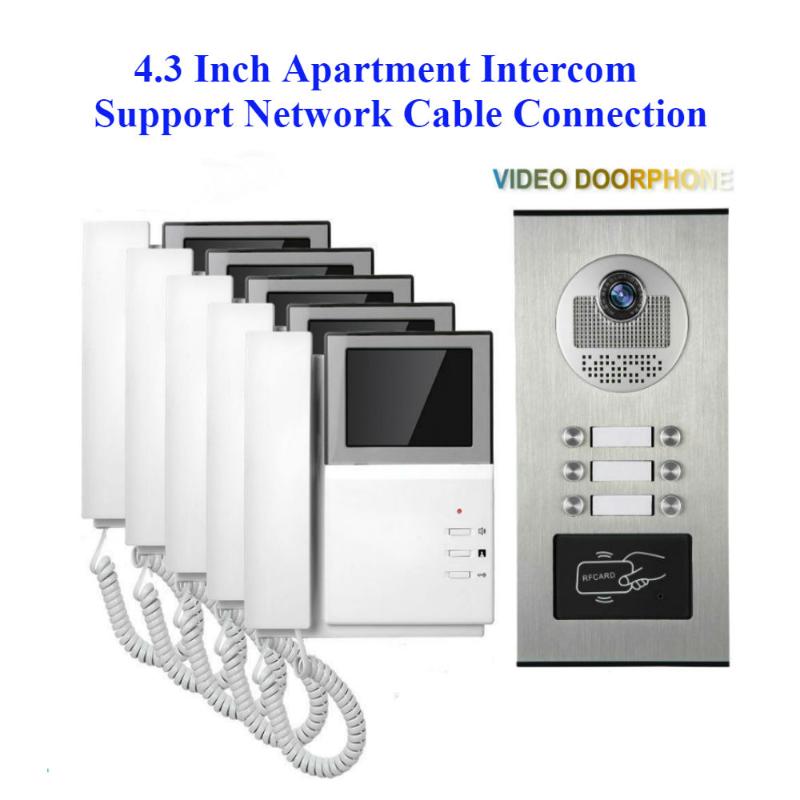 

SmartYIBA 4.3" Video Door Phone 2 to 6 Monitors For Apartment Families Doorbell Intercom Kits RFID 700TVL IR Camera Doorphone