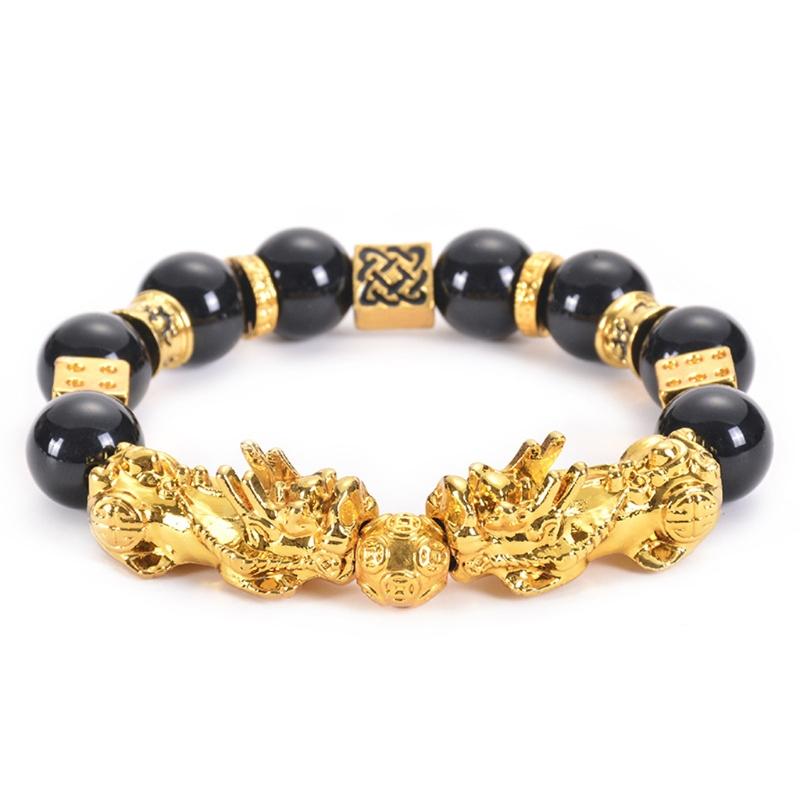 

Charm Bracelets Pi Xiu Bracelet Feng Shui Black Obsidian Wealth Adjustable Elastic