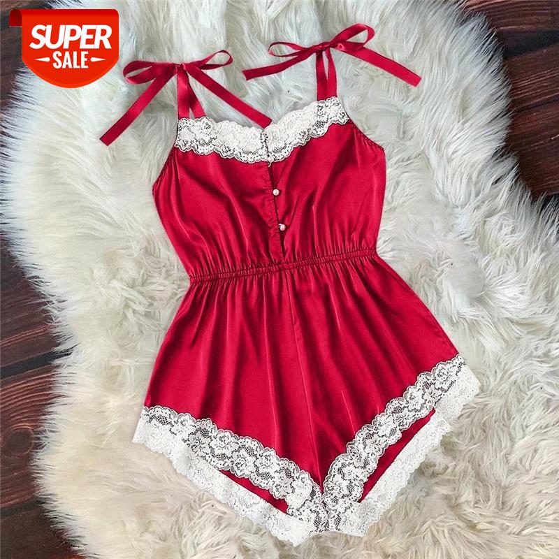 

Women Sexy Sleepwear Imitation Silk Satin Lace Bandage Underwear Ladies Nightwear Home Suit Summer New #0L61, Black;white