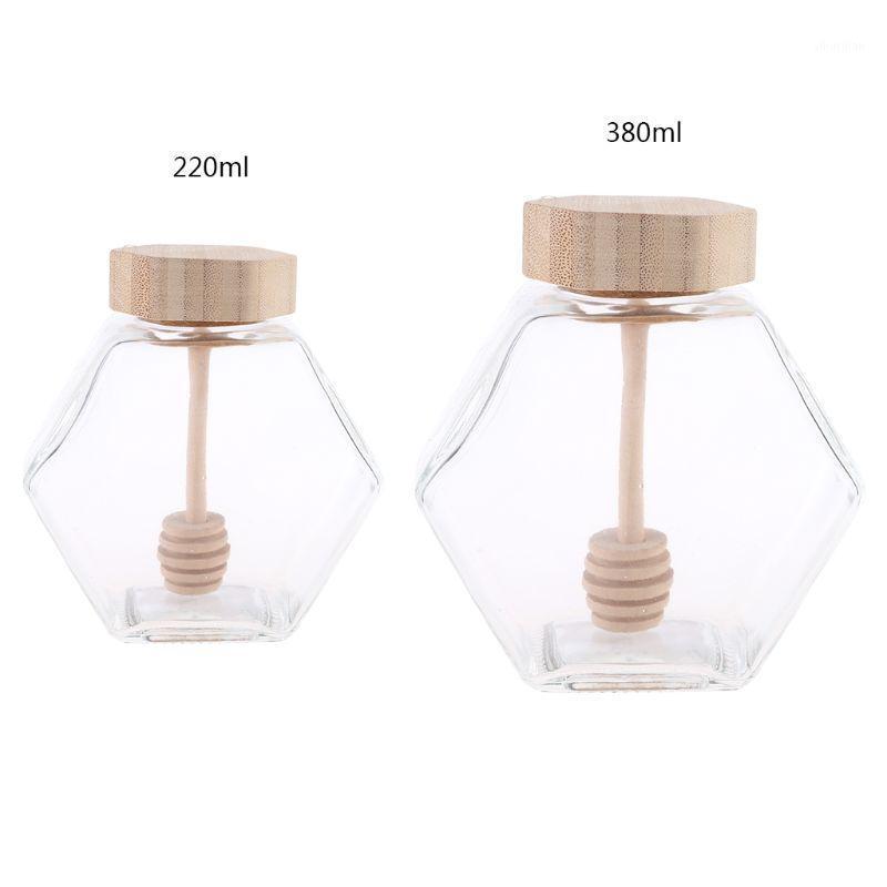 

220ML/380ML Hexagonal Glass Honey Bottle with Wooden Stirring Rod1