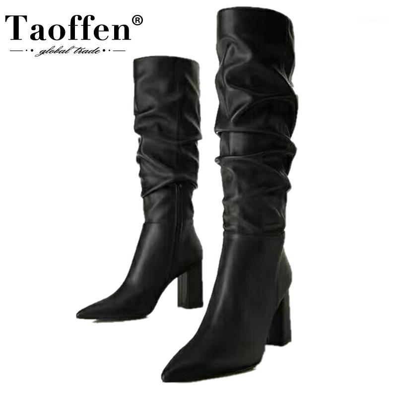 

Taoffen Real Leather Over The Knee Boots Pointed Toe Thick High Heel Zipper Solid Color Winter Ladies Footwear Size 33-431, Black