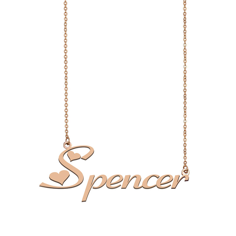 

Spencer Name Necklace Custom Nameplate Pendant for Women Girls Birthday Gift Kids Best Friends Jewelry 18k Gold Plated Stainless Steel, Silver