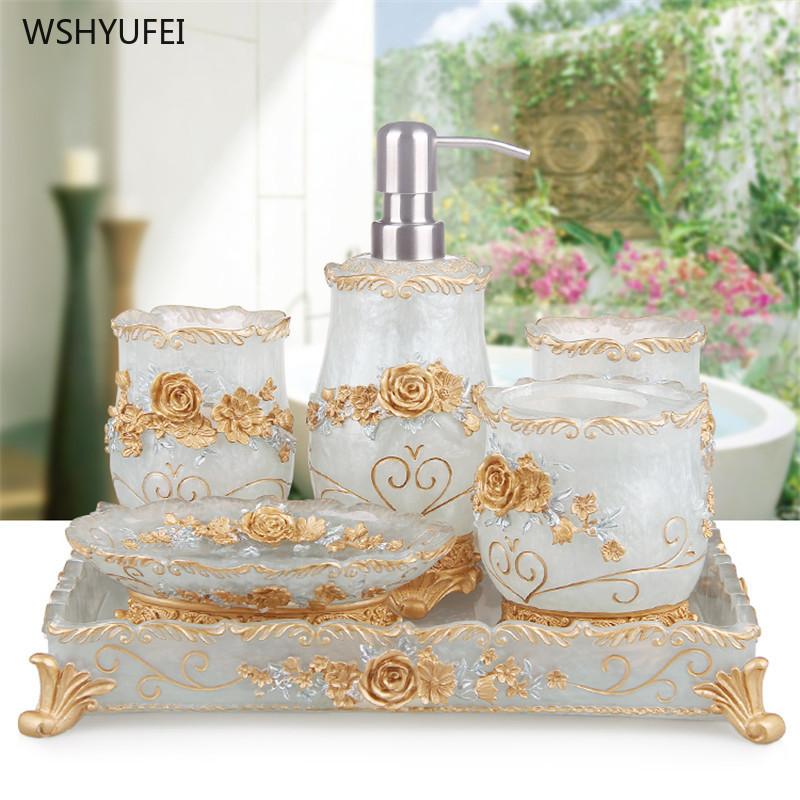 

European Resin bathroom set tooth brush holder Soap Dispenser soap box Tray bathroom decoration accessories Wedding gifts