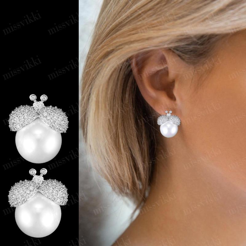

missvikki Cute Sweet Romantic Round Pearl Ladybird Stud Earrings White Red Color Fashion Brand for Women Girl Jewelry Gift